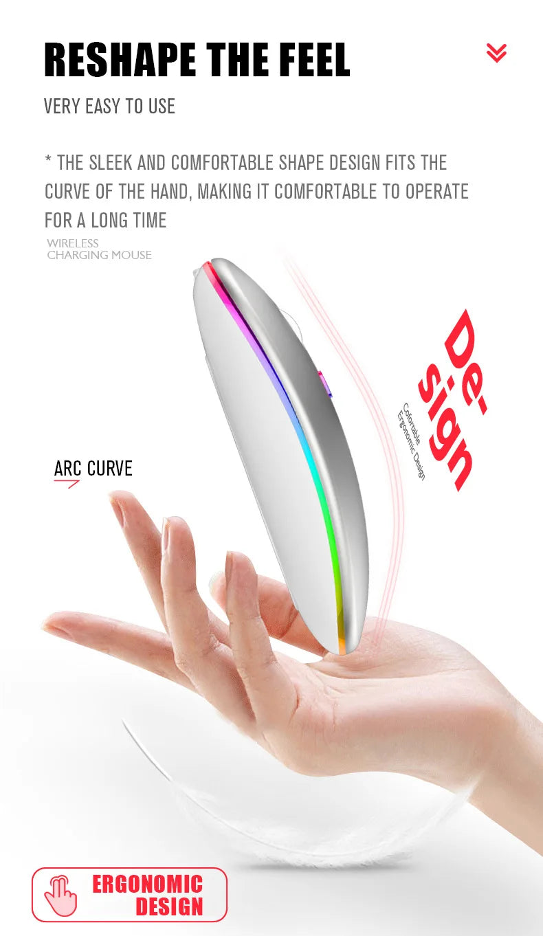 Rechargeable Bluetooth Wireless Mouse with 2.4GHz USB RGB 1600DPI Mouse for Computer Laptop Tablet PC MacBook Gaming Mouse Gamer