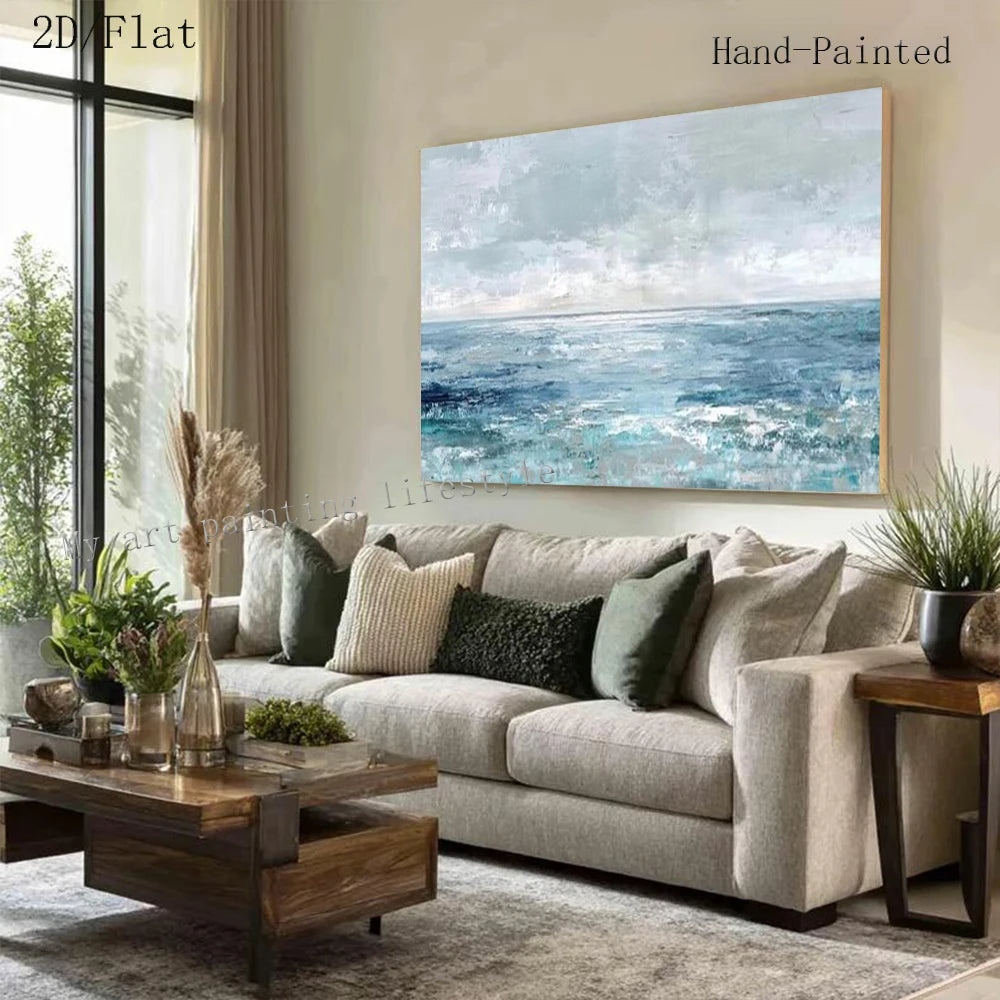 ABSTRACT SEA VIEW OIL PAINTING - Hand-Painted - Unframed Canvas