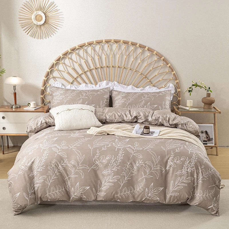 BOTANICAL SLEEP - Leaf Floral Duvet Cover Set - Soft, Skin-Friendly & Timeless