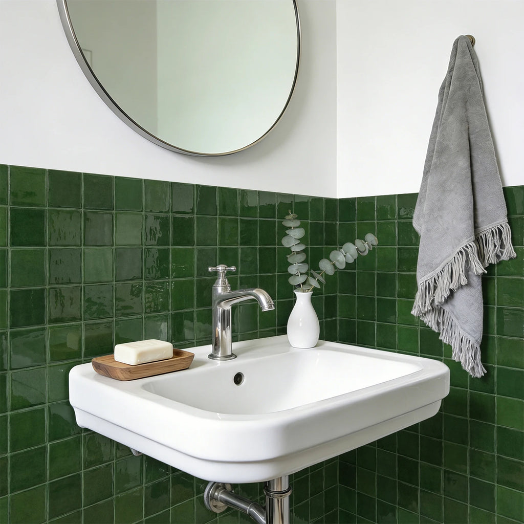 Dark Green Wall Tile Stickers Self-Adhesive PET+PU Waterproof Peel and Stick Backsplash for Kitchen Bathroom Home Decoration