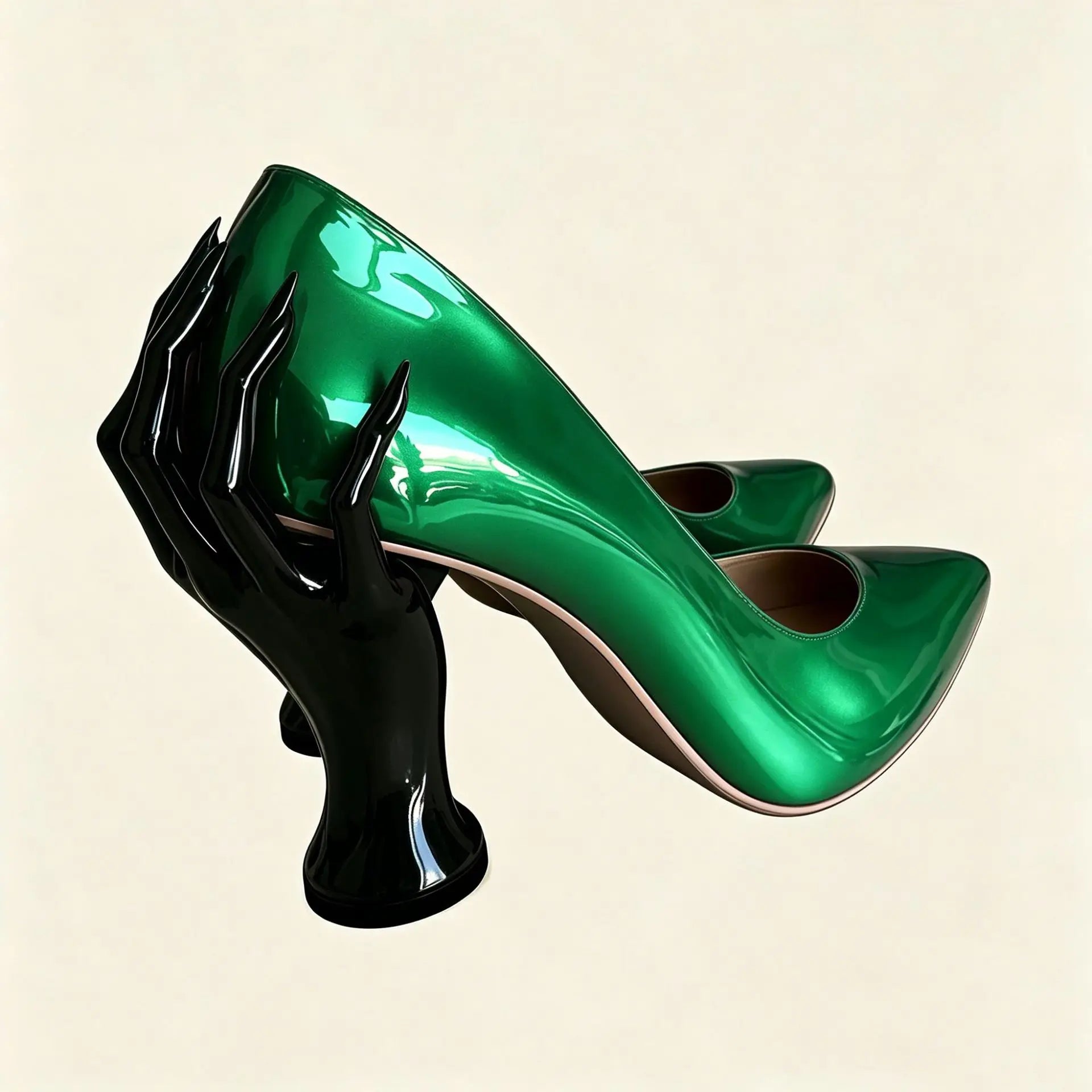 Patent Leather Pumps – Pointed Toe Sculptural Heel Slip-On