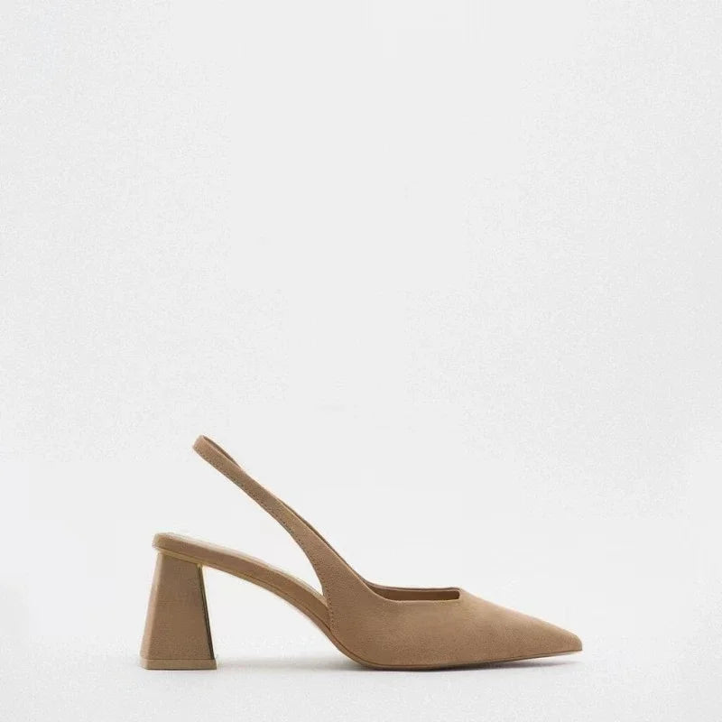 Fashion Block Heel Slingbacks Women 2025 summer Pointed Toe Pumps Elegant Office Ladies High Heels Women's Comfortable Sandals
