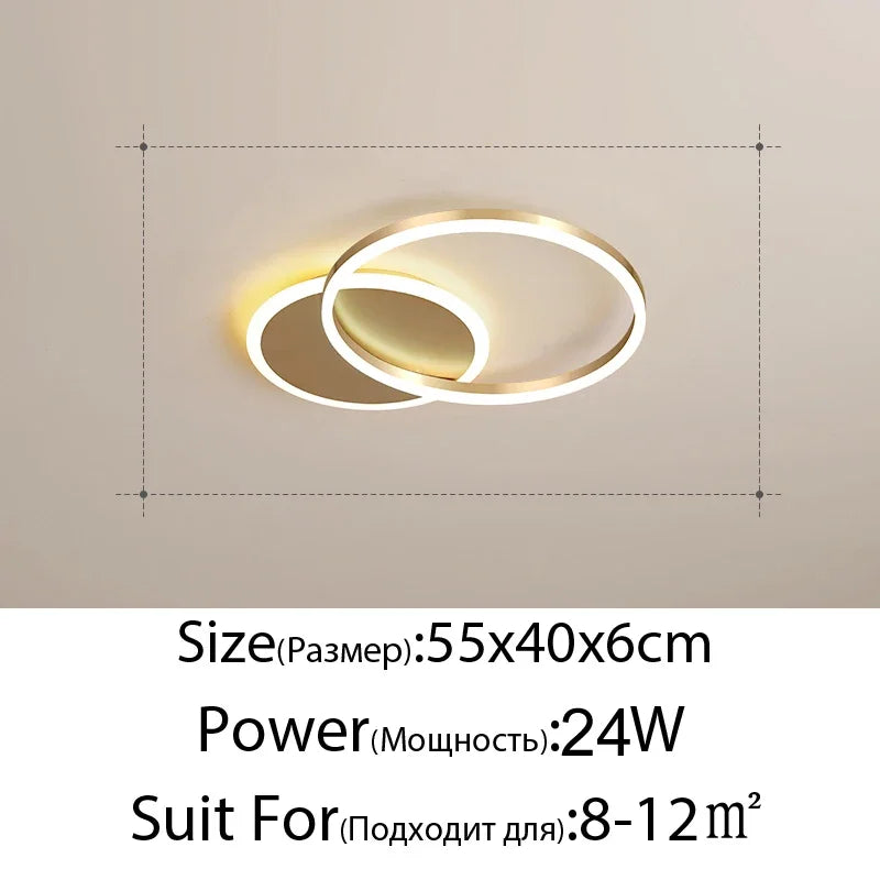 5-Ring LED Ceiling Light – Black/Gold/White, 2–6 Heads, Dimmable