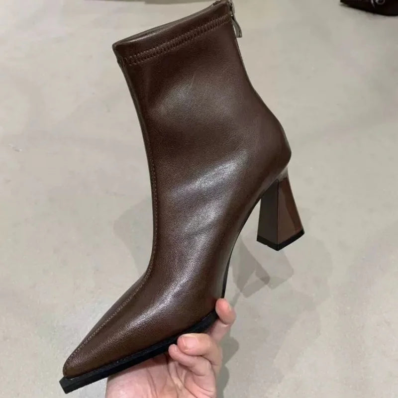 Elegant Ankle Boots – Pointed Toe Square Heel Zip Platform