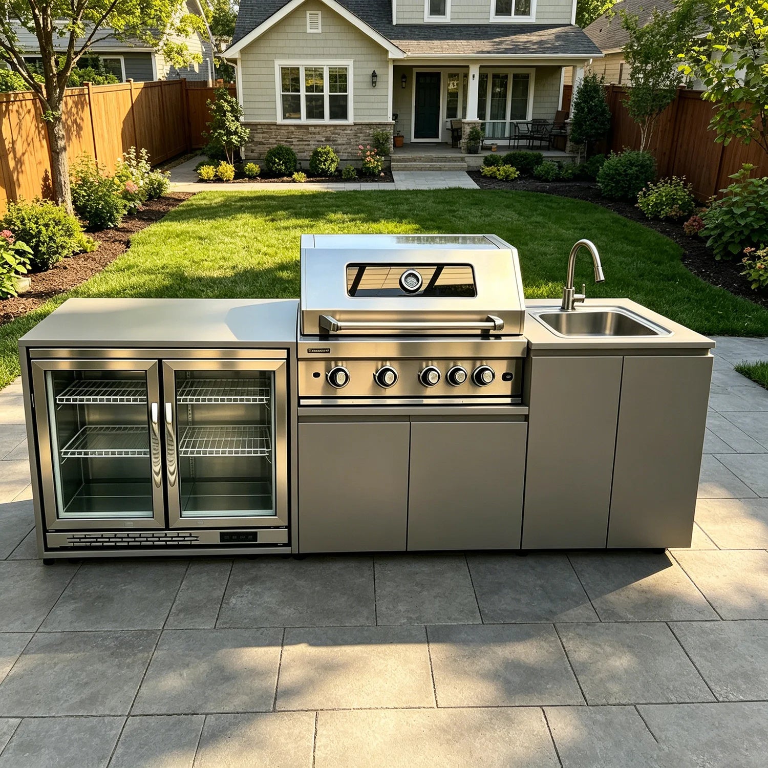 MODULAR OUTDOOR KITCHEN - Grill, Cooktop & Sink - Compact Setup