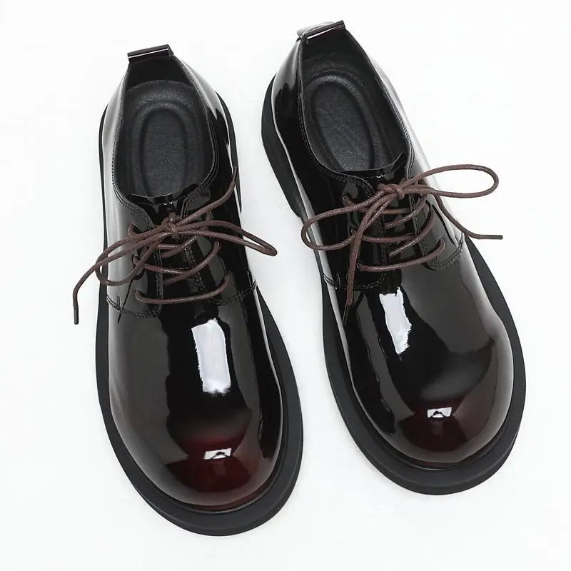 GLOSS BOSS - Men's Patent Leather Derby Shoes - Thick-Sole Lace-Up Casual Dress Shoes in Black & Burgundy