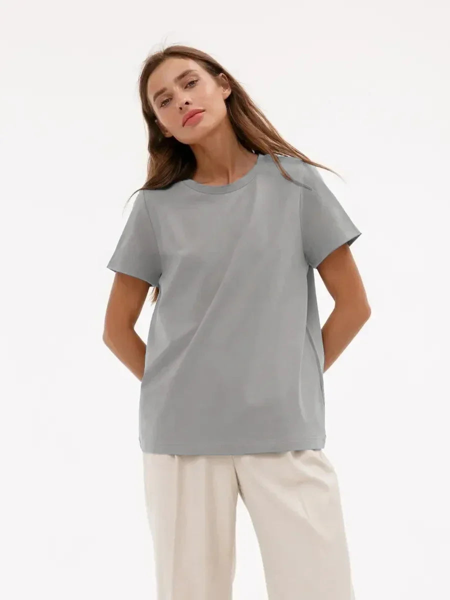 Bornladies Summer 100% Cotton Women's T-shirt Basic Fashionable Solid Lady Short Sleeve Loose Tops 230g/㎡