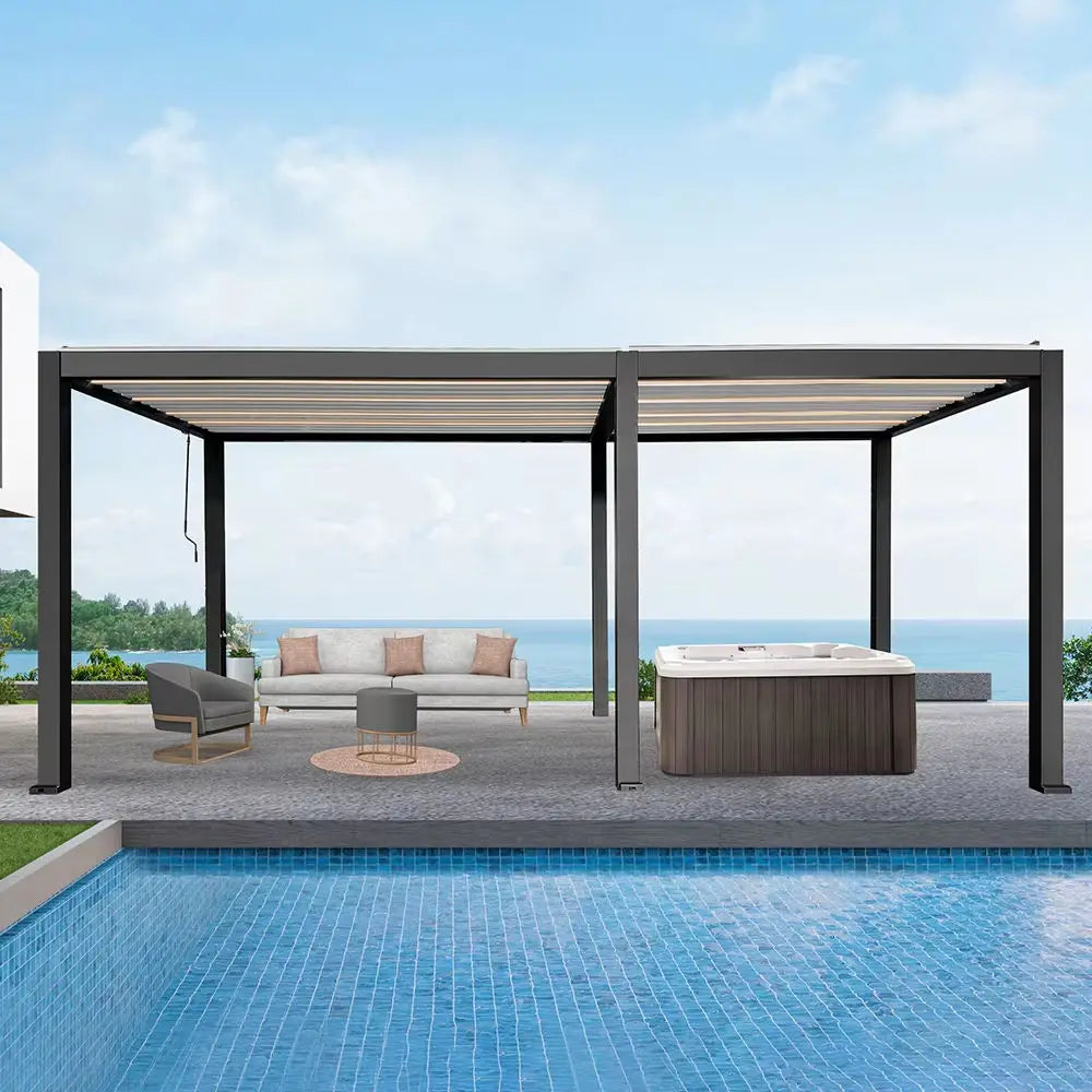 OUTDOOR PAVILION - Adjustable Blinds, Custom Size - Modern Garden Retreat