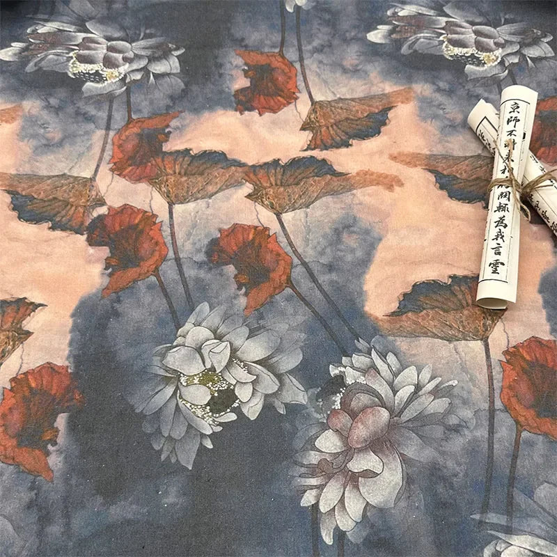 0.5m/1m/2m Encrypted Cotton Linen Retro Chinese Ink Style Fabric for Decorative Cloth, Tablecloths, Curtains, Handmade DIY Fabric