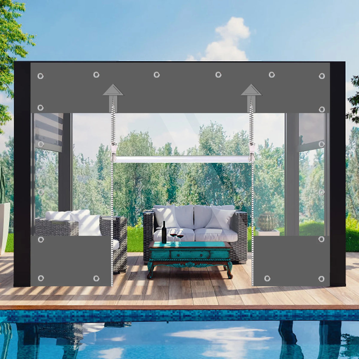 Clear Vinyl Curtains - Zippered Entry - Weatherproof Tarpaulin