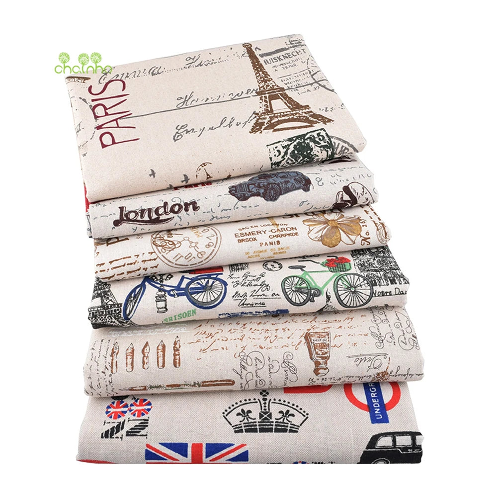 Chainho, Printed Cotton Linen Fabric, DIY Sewing Quilting Material, Patchwork Cloth For Sofa, Curtain, Cushion, Furniture Cover, CL01