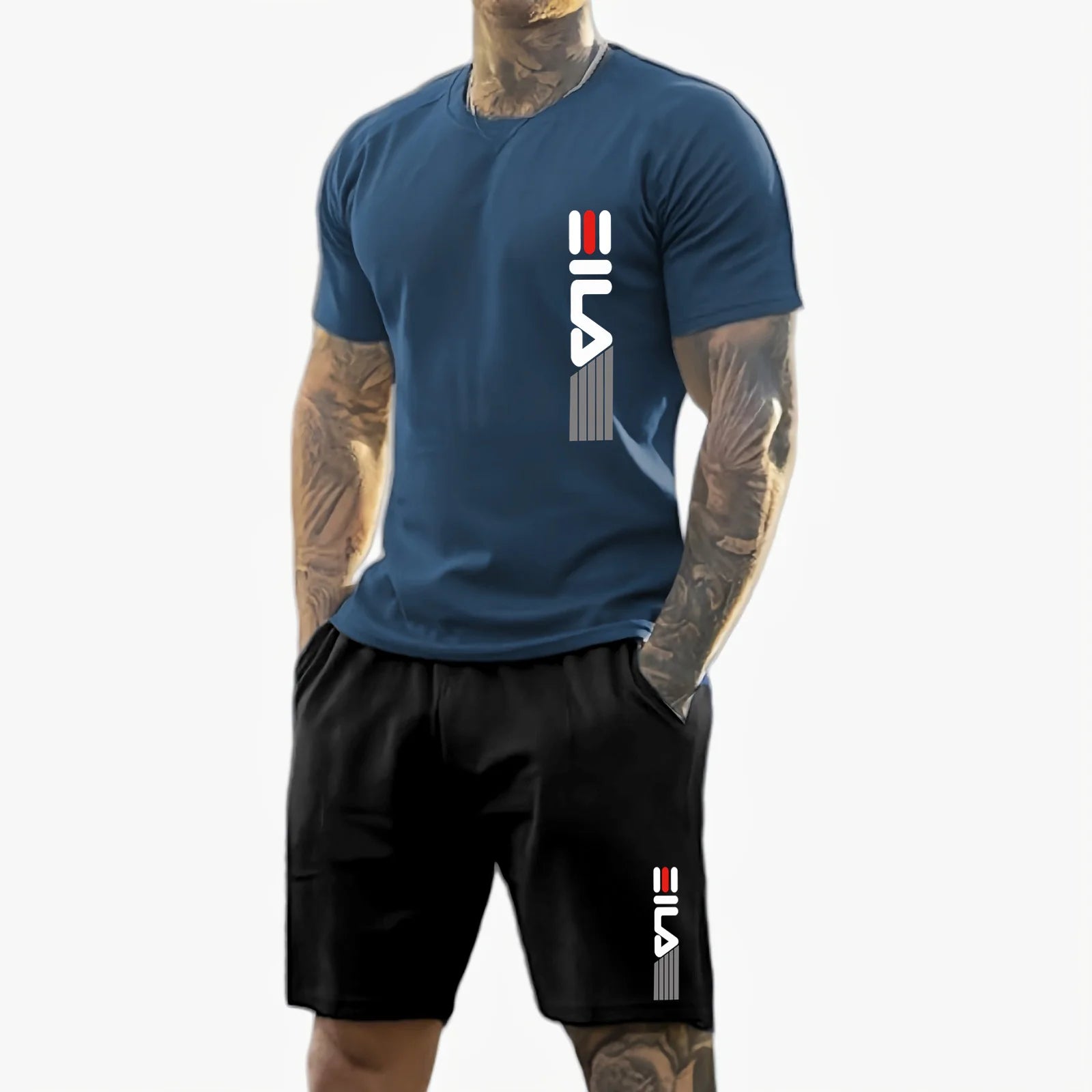 Men's 2025 Summer New Casual Sports Suit Fashion Breathable Outdoor Men's Short-Sleeved T-Shirt + Training Shorts Two-Piece Set