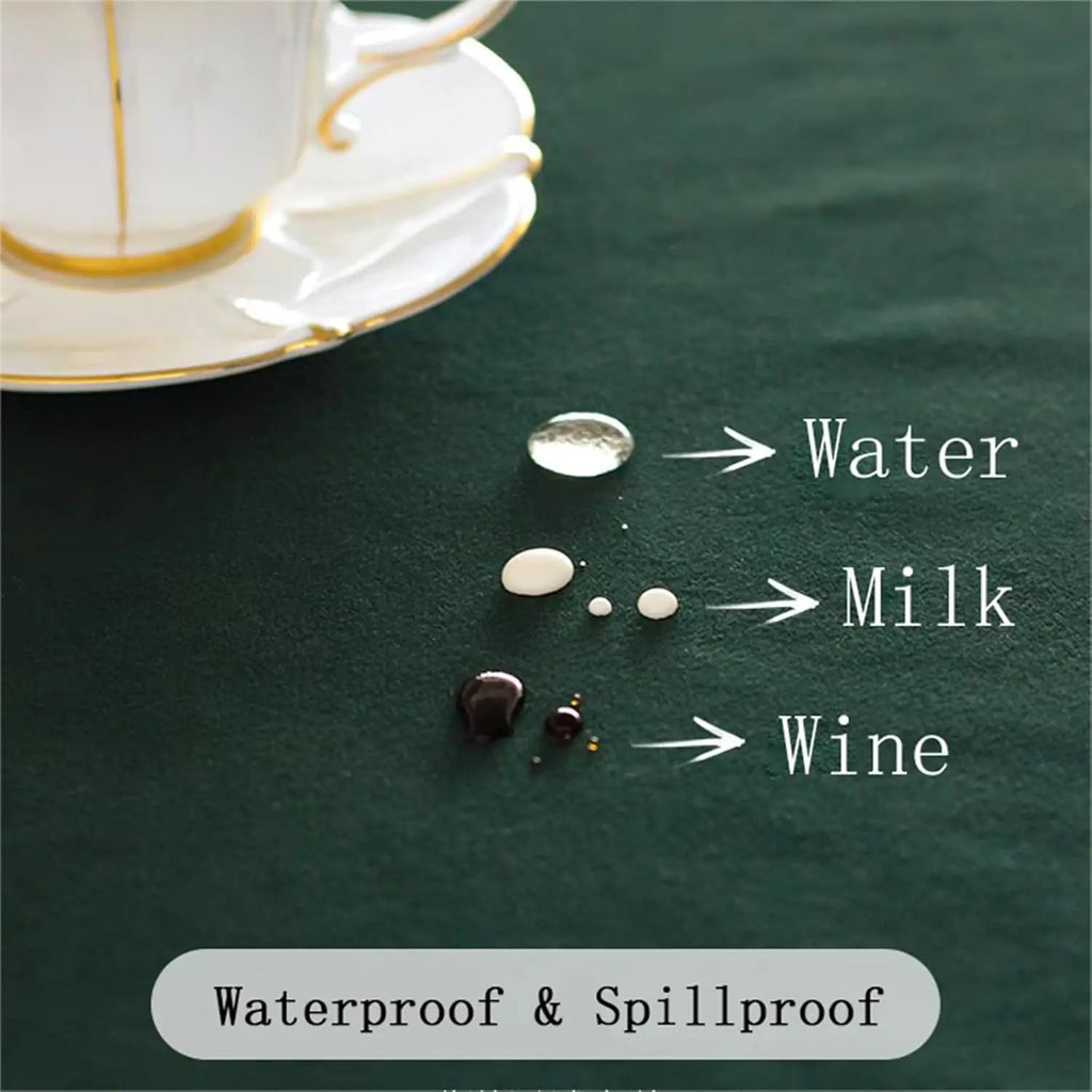 HUNTER GREEN WATERPROOF TABLECLOTH - Spillproof Linen-Look Rectangle Cover - Festive & Practical