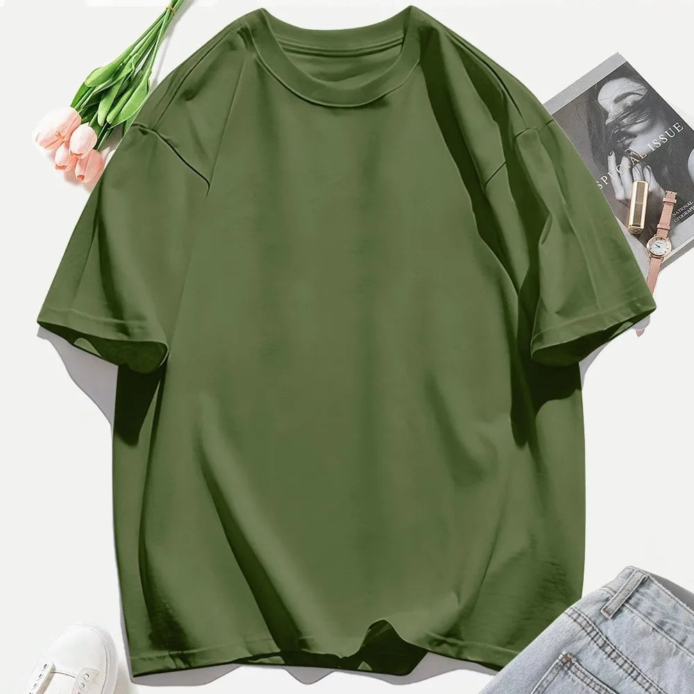 Woman 100% Cotton T Shirts Solid Color Casual T-Shirt O-Neck Summer Tops For Women Fashion Oversized Female Sportswear