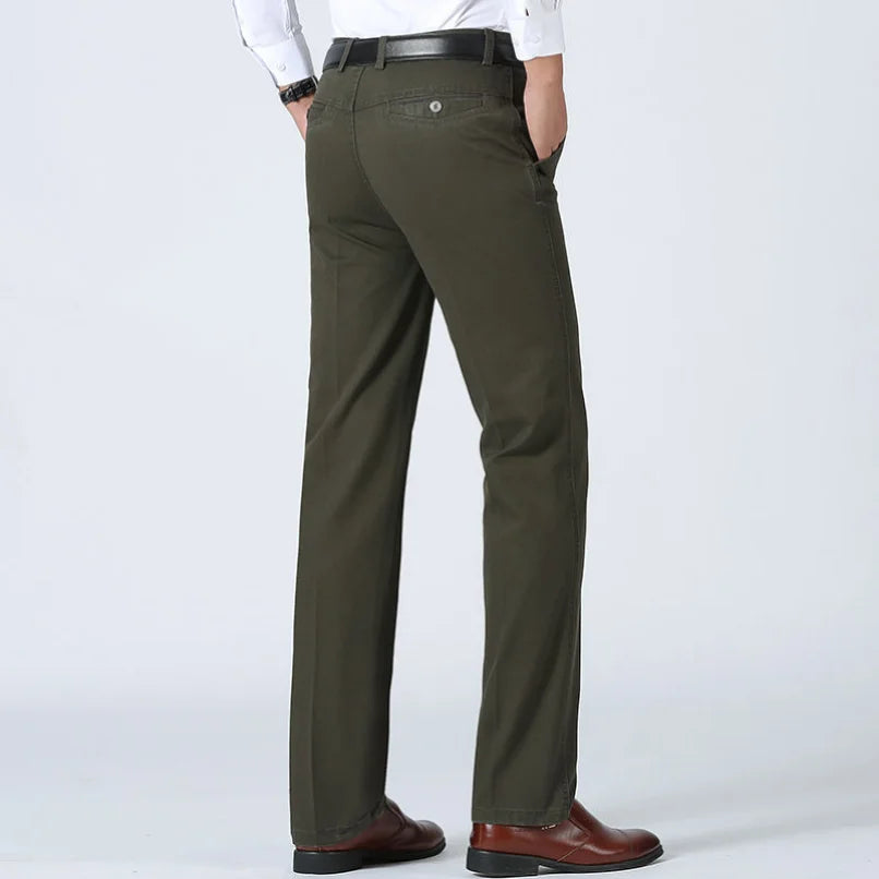 COTTON EASE - Men's 100% Cotton Casual Trousers - Summer Thin & Autumn Thick, High Waist