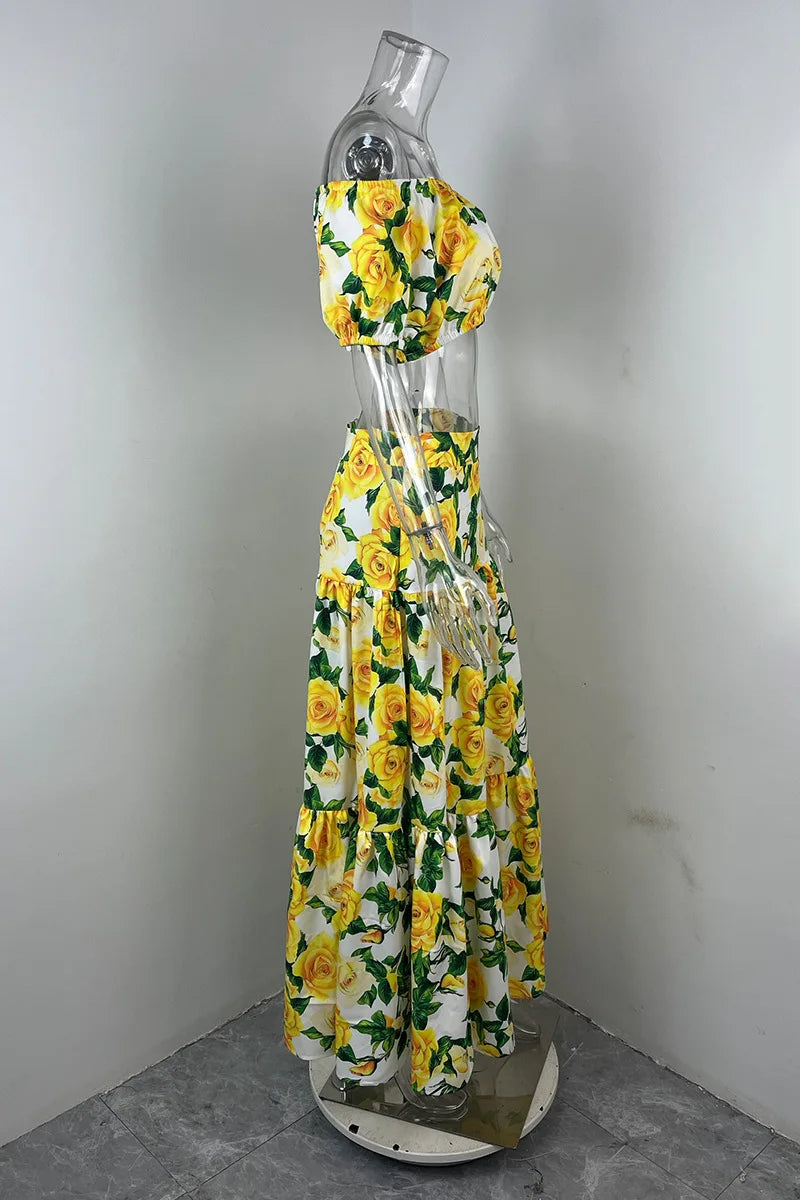 2026Spring new women's clothing Foreign trade European and American dresses Elegant casual loose-fitting plant print long dress