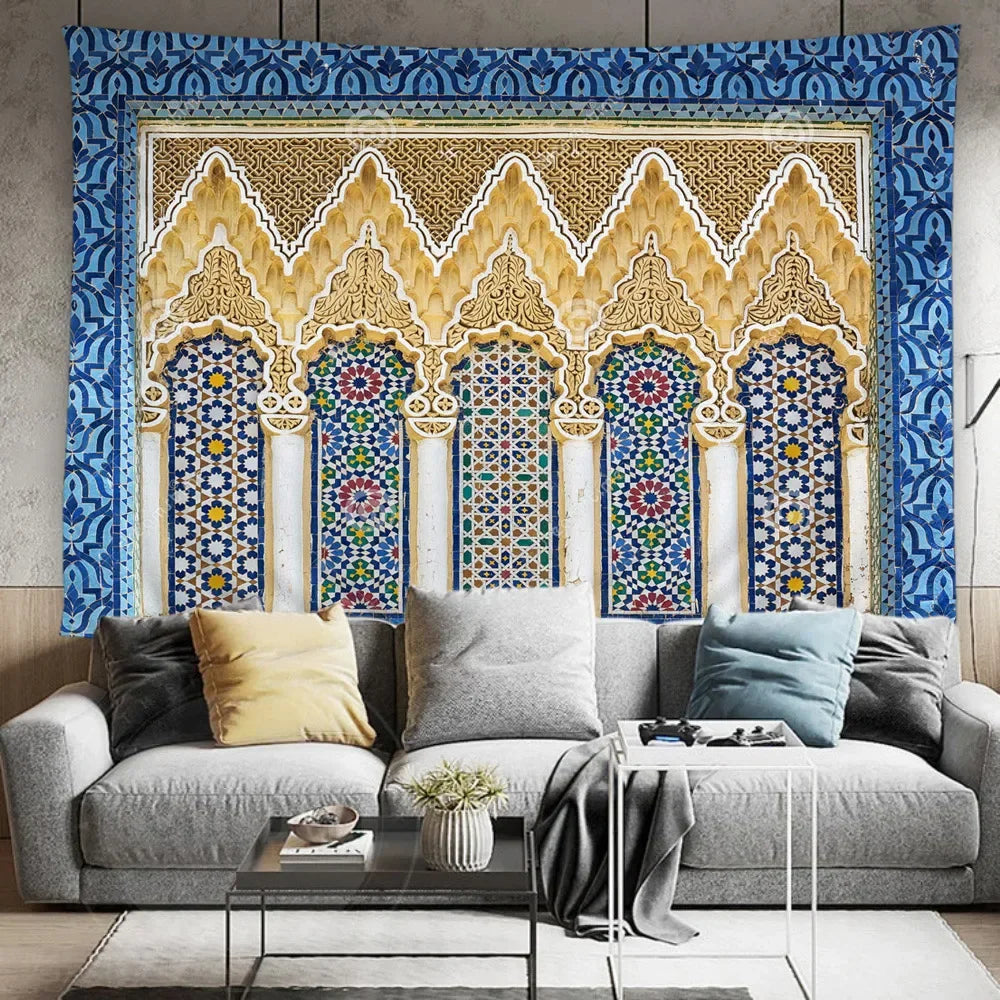MOROCCAN GEOMETRIC TAPESTRY - 100% Polyester, 8 Colors & 12 Sizes - Ornate Walls