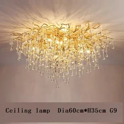 Luxury Gold Crystal Chandelier – Water Drop, Pendant & Ceiling