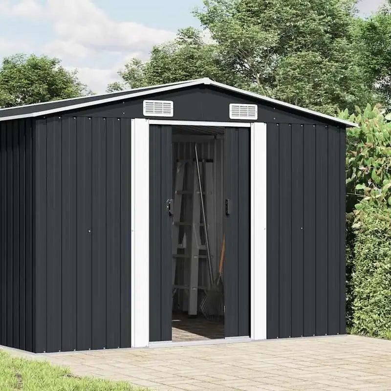 LARGE GARDEN STORAGE SHED - 257 × 392 × 181 cm - Anthracite Galvanized Steel