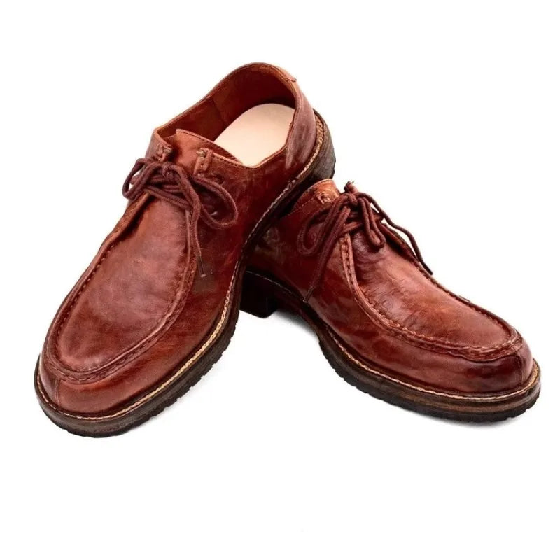 WASHED SOUL - Handmade Genuine Leather Derby Shoes - Round Toe, Lived-In Finish