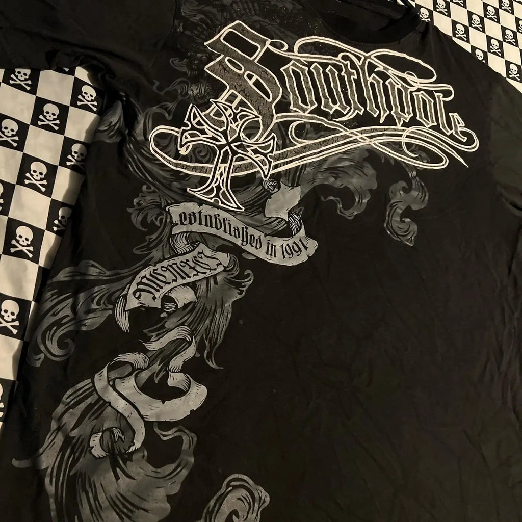 High Street Southpole Short Sleeve Women Y2K Graphic Print Oversized T Shirt Harajuku Gothic Round Neck Cotton Short Sleeve Tops