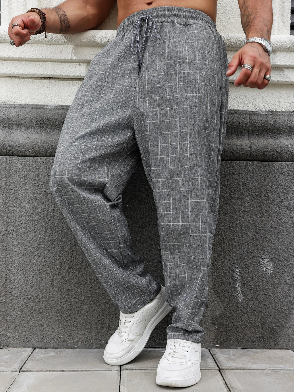 GRID FLOW - Relaxed Linen Plaid Pants - Street Meets Chill