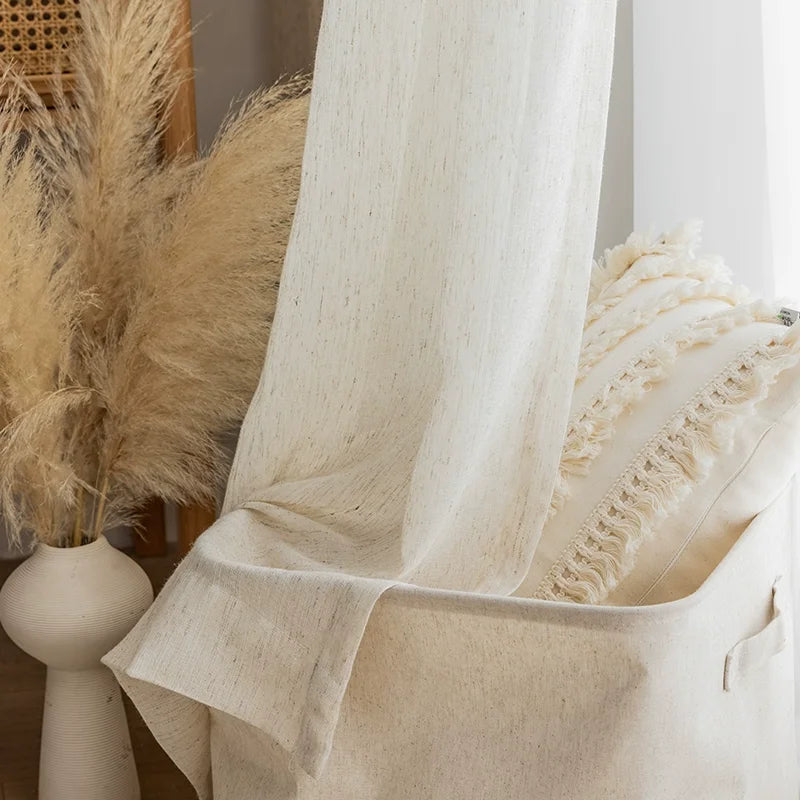 S-FOLD LINEN-LOOK SHEER CURTAINS - 80gsm Yarn Tulle, 5 Headings - Elegant Waves, Easy Rooms