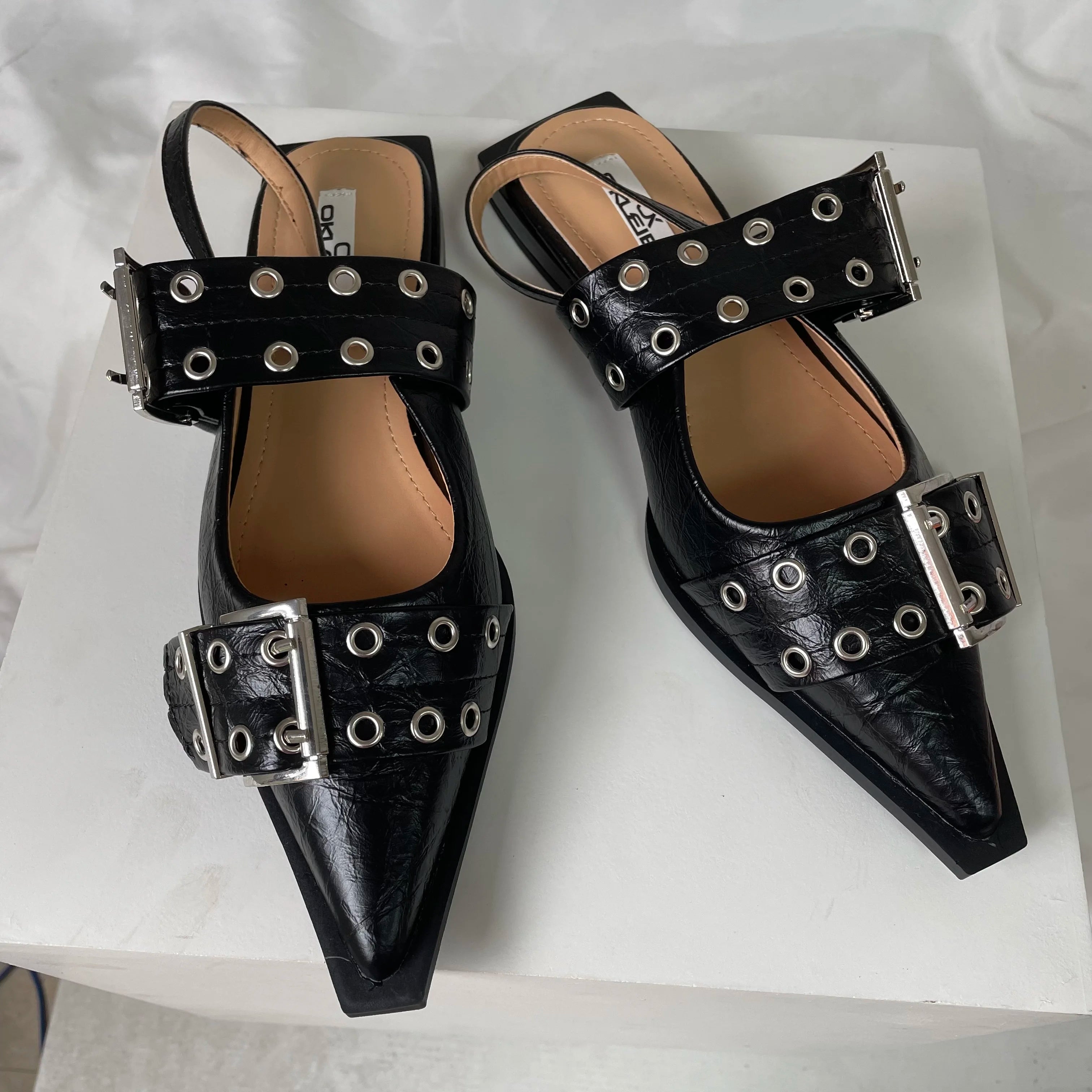 New Women Sandals Shoes Pointed Toe 2026 Spring Fashion Shallow Footwear Slingbacks Ladies Sandals Flats Shoes Big size