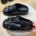 RUCHED PLATFORM - Square Toe Slide Mules - Thick Sole, Height Boost