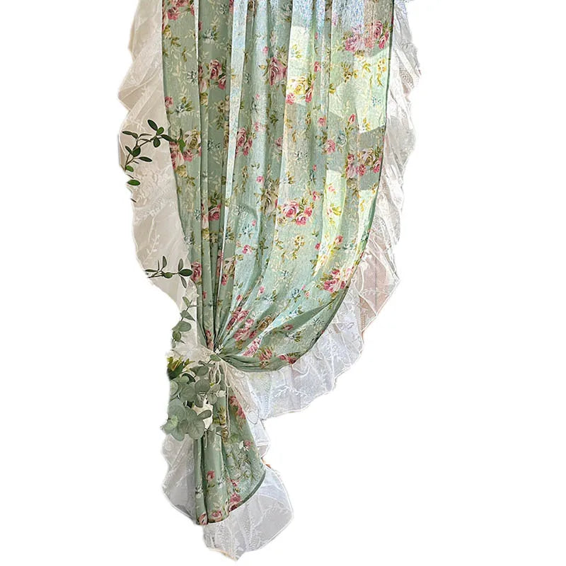 American Pastoral Style Curtain Linen-Cotton Kitchen Door Curtains Floral Pattern Cafe Living Room Window Half Curtain Decor