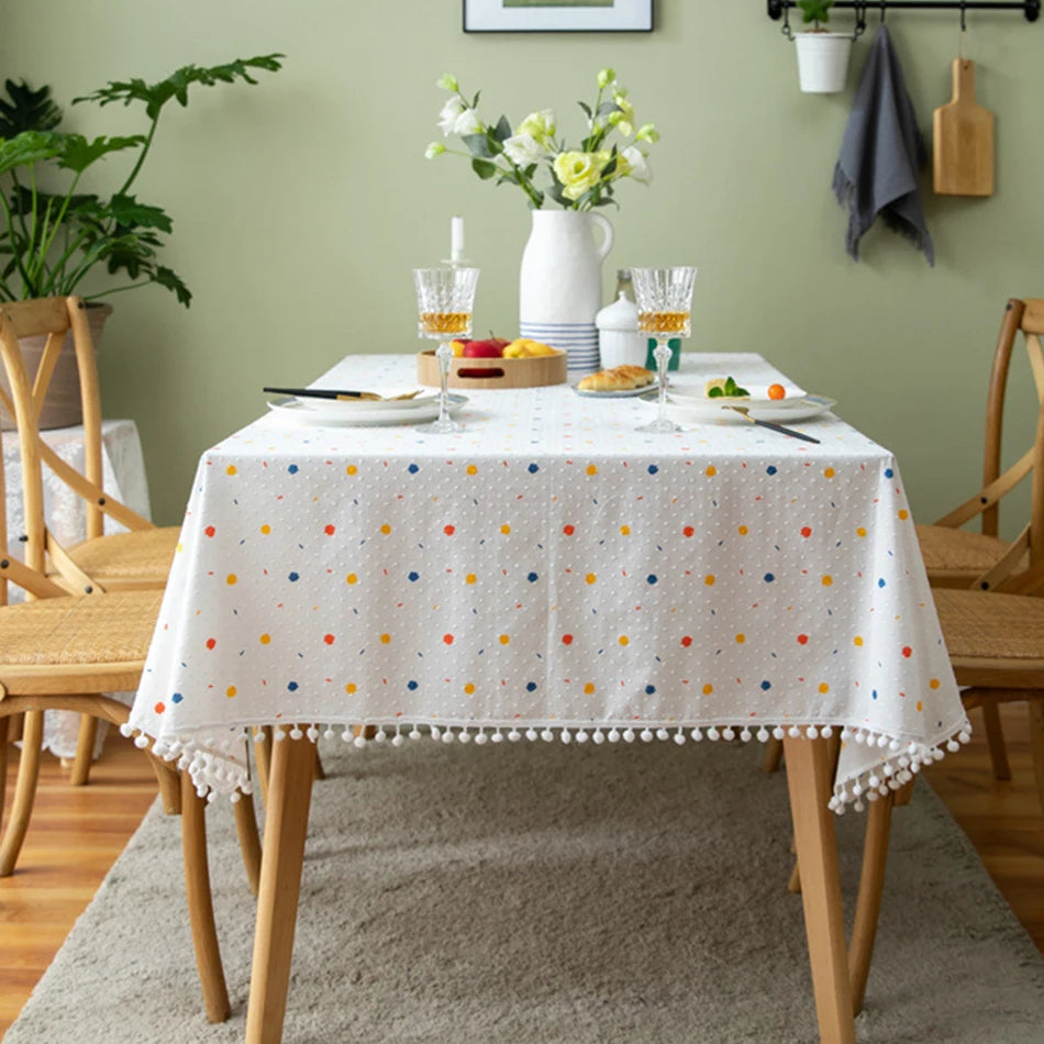 DAISY FLORAL COTTON TABLECLOTH - Embroidered, 11 Styles, Round & Rectangle - Garden Table
