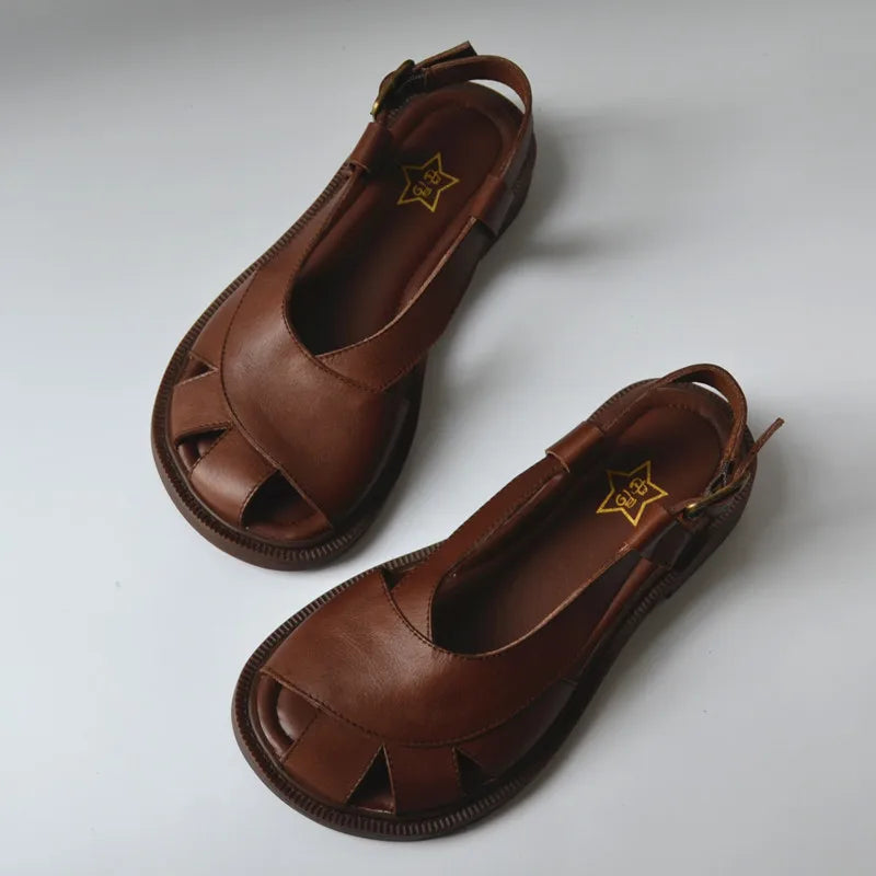 Careaymade-Genuine Leather wide toe big size sandals women's shoes original Handmade single breathable soft sole casual sandals