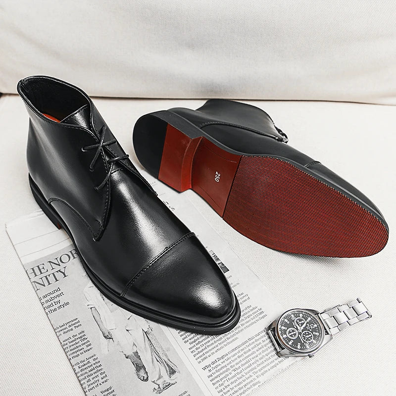 Classic Business Ankle Boots - Red Sole Lace-Up Low Heel Brown Black