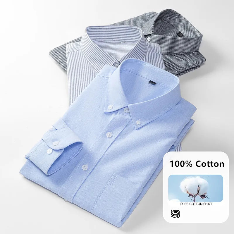 OXFORD NINE - Men's Cotton Oxford Dress Shirt - Stripe & Solid, Long Sleeve