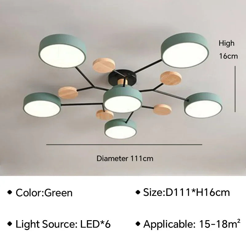 Macaron Wood Ceiling Light – 6 Colors, 1–7 Heads