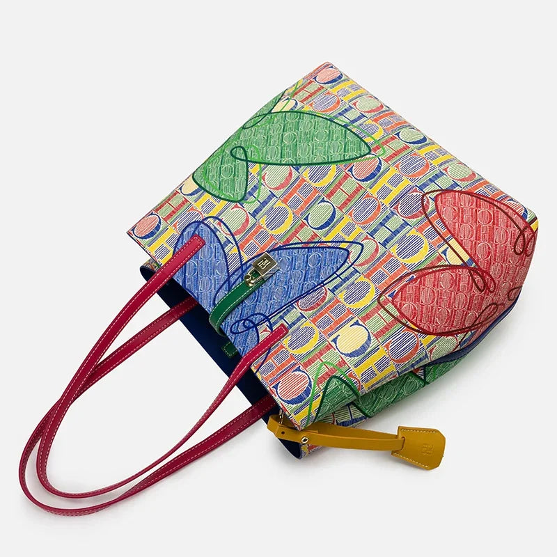 CH Women's Handbag Fashion Letter Printed Flower Design Large Capacity High End Texture Crossbody Bag