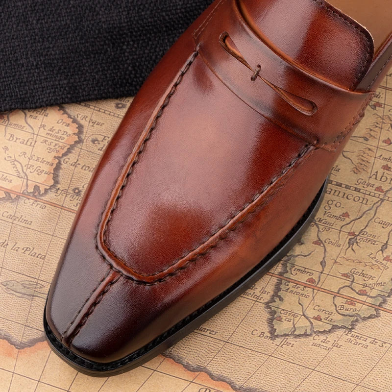 BOARDROOM SLIP - Men's Handmade Cowhide Leather Loafers - Elegant Business Dress Shoes in Black & Brown