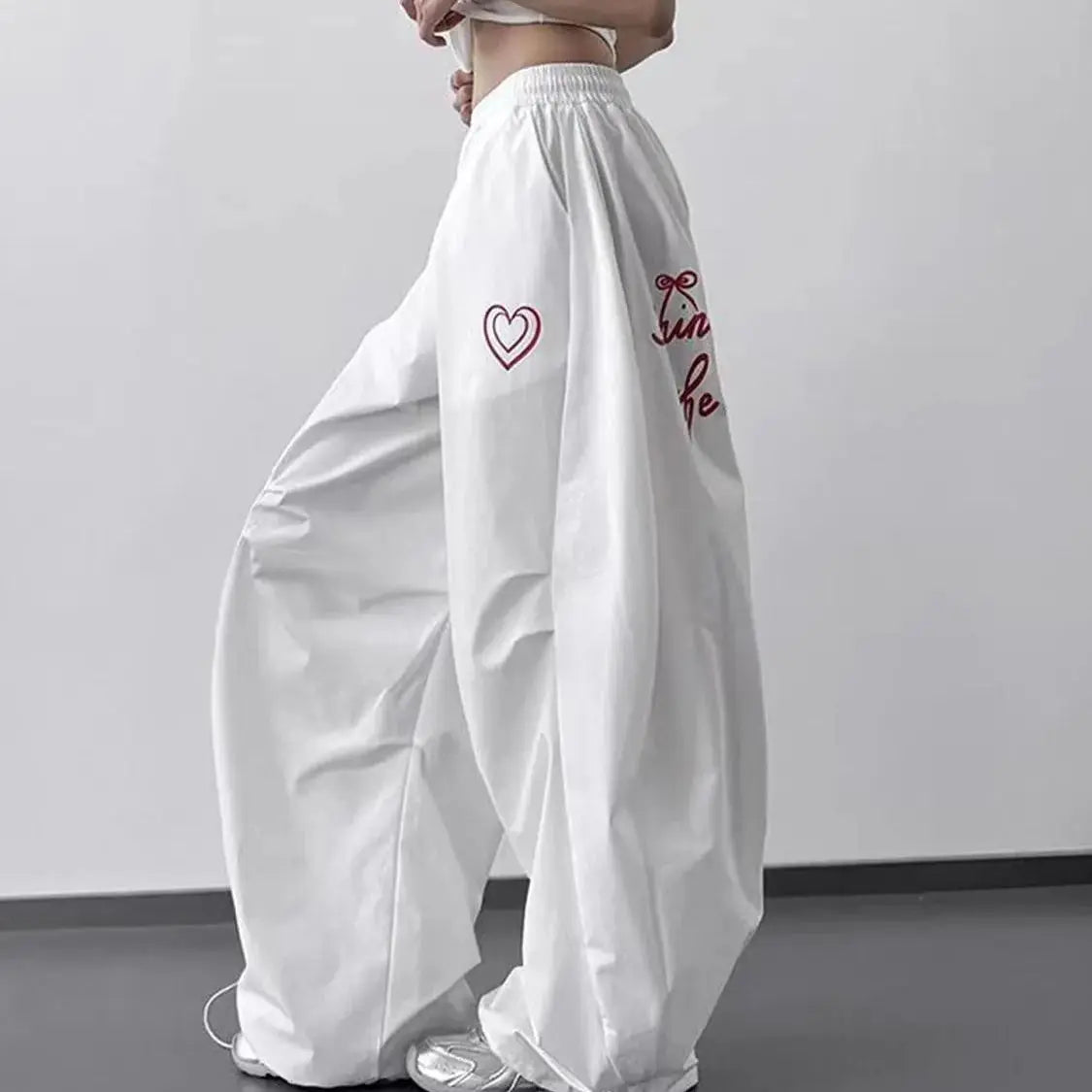 Wide Leg Sweatpants - Letter Print Drawstring Skirt Style