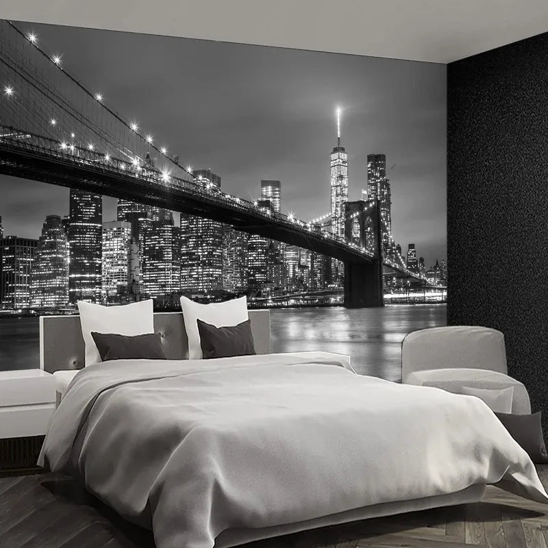 CITY LIGHTS NIGHT TAPESTRY - B&W Urban Print, 9 Sizes - Dark Walls