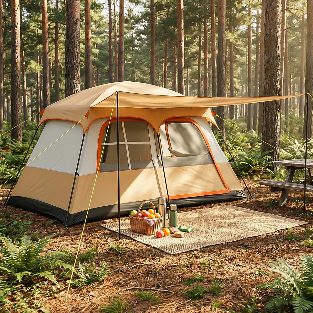 Outdoor Camping Tent 4-6 Person Double Layer 2 Room Waterproof Windproof