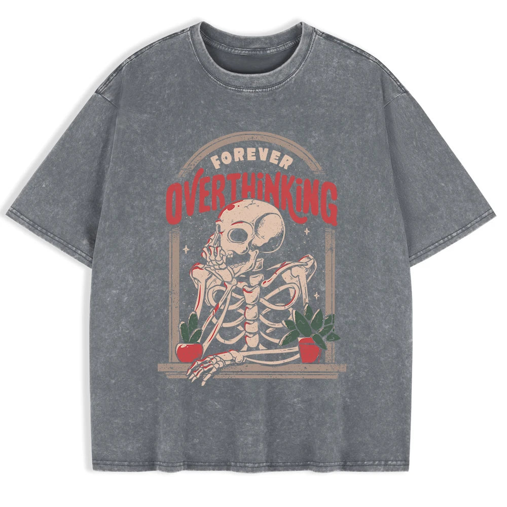 Casual Women'S Cotton Washed T-Shirts Skeleton Man On The Balcony Printing Tops Oversize O-Neck Soft Short Sleeve Female Clothes