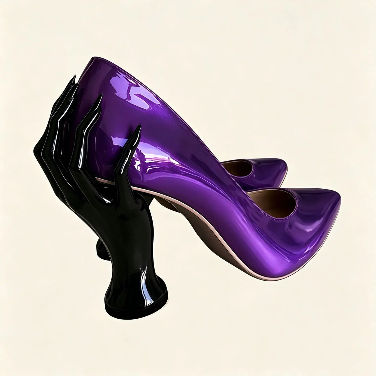 Patent Leather Pumps – Pointed Toe Sculptural Heel Slip-On