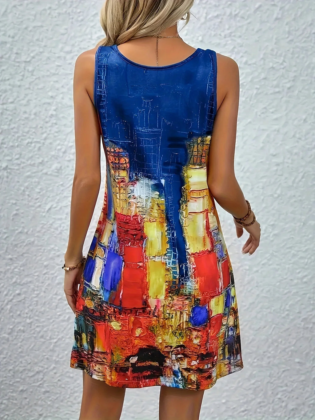 Large size European and American women's top vest printed sleeveless V-neck shirt casual fashion dress
