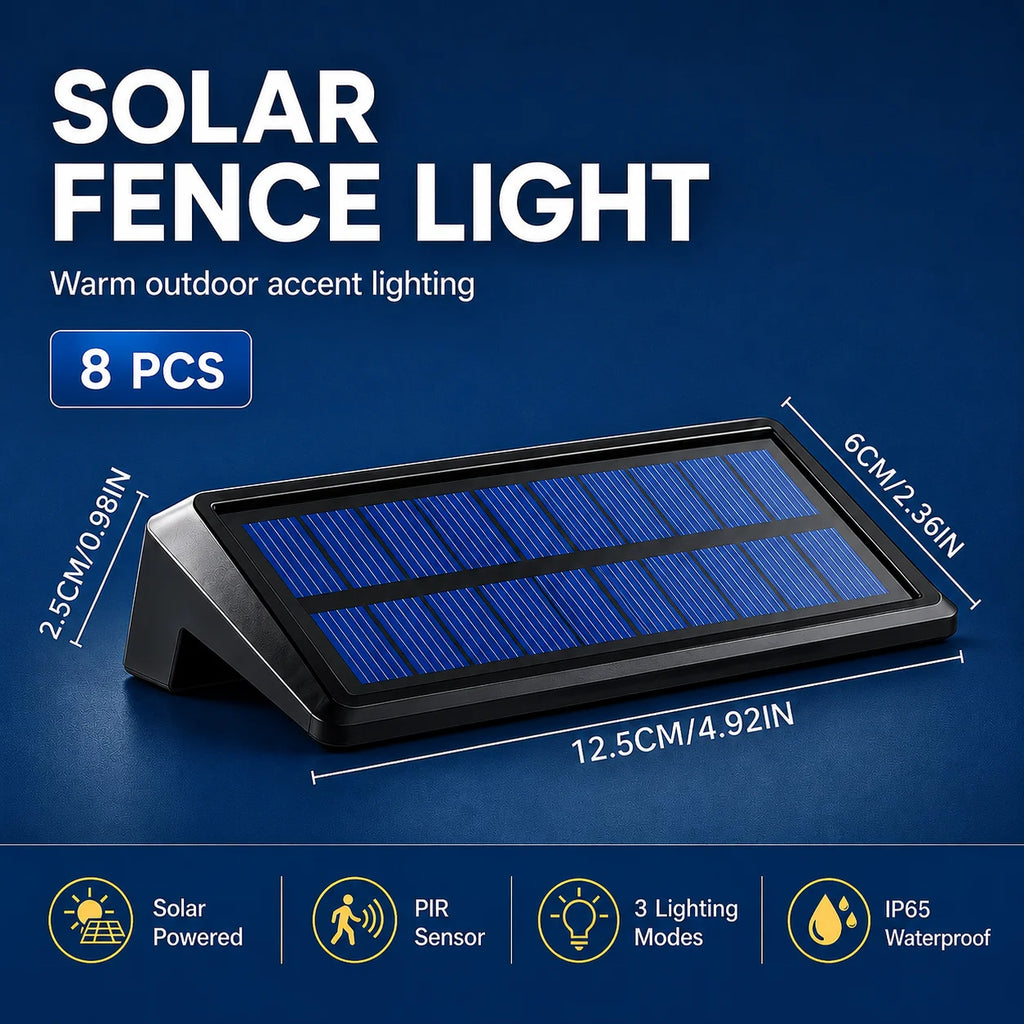 SOLAR FENCE LIGHTS - 8-Pack, 4 LEDs, IP44 - Auto Night Glow