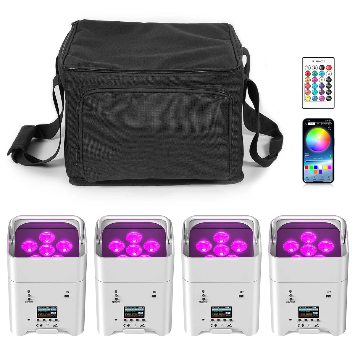 Rechargeable PAR Lights - RGBWA+UV Set of 4 - Party Colour