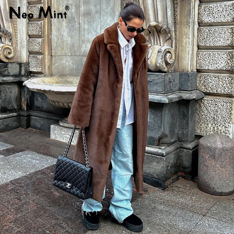 Neo Mint Faux Mink Fur Coat - Crystal Hooks X-Long