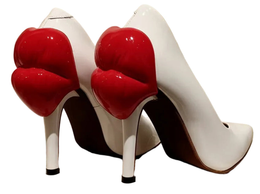 KISS KILLER - Lip Pumps - White Patent With Red Lips Heel
