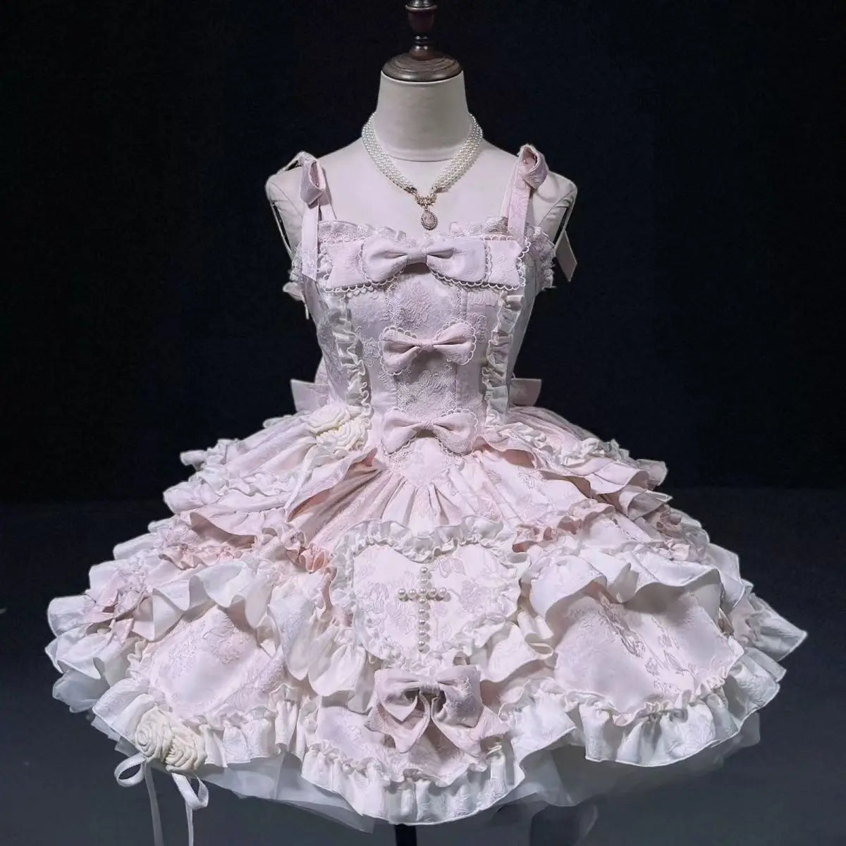 2026 New Sweet Lolita Dress Women Ruffled Lace Halter Neck Cute Dress Bow Princess Party Dress Kawaii Gothic Cosplay Costume