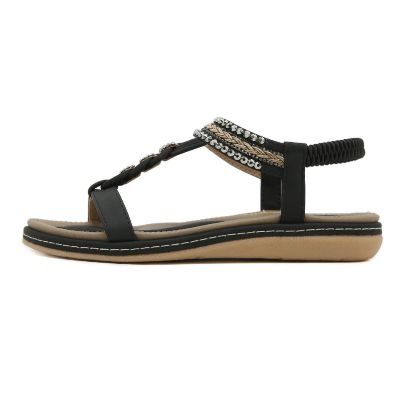 Spring And Summer 2025 New Lightweight And Comfortable Flat Sandals For Women's Elastic Straps Casual Beach Big Size Shoes