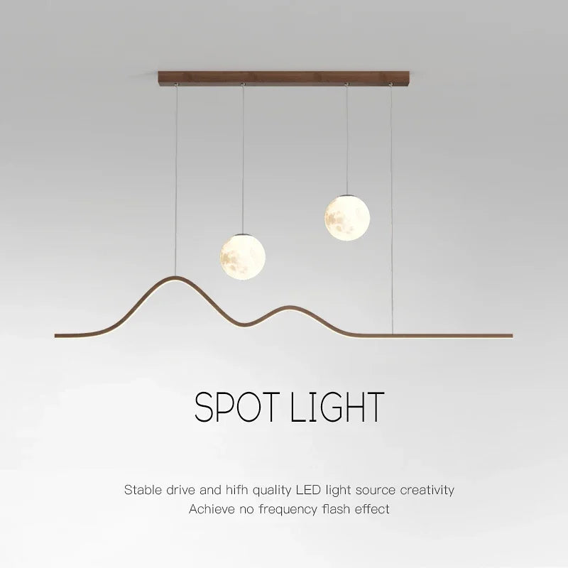 Wood Moon Pendant Light – 120cm Dimmable